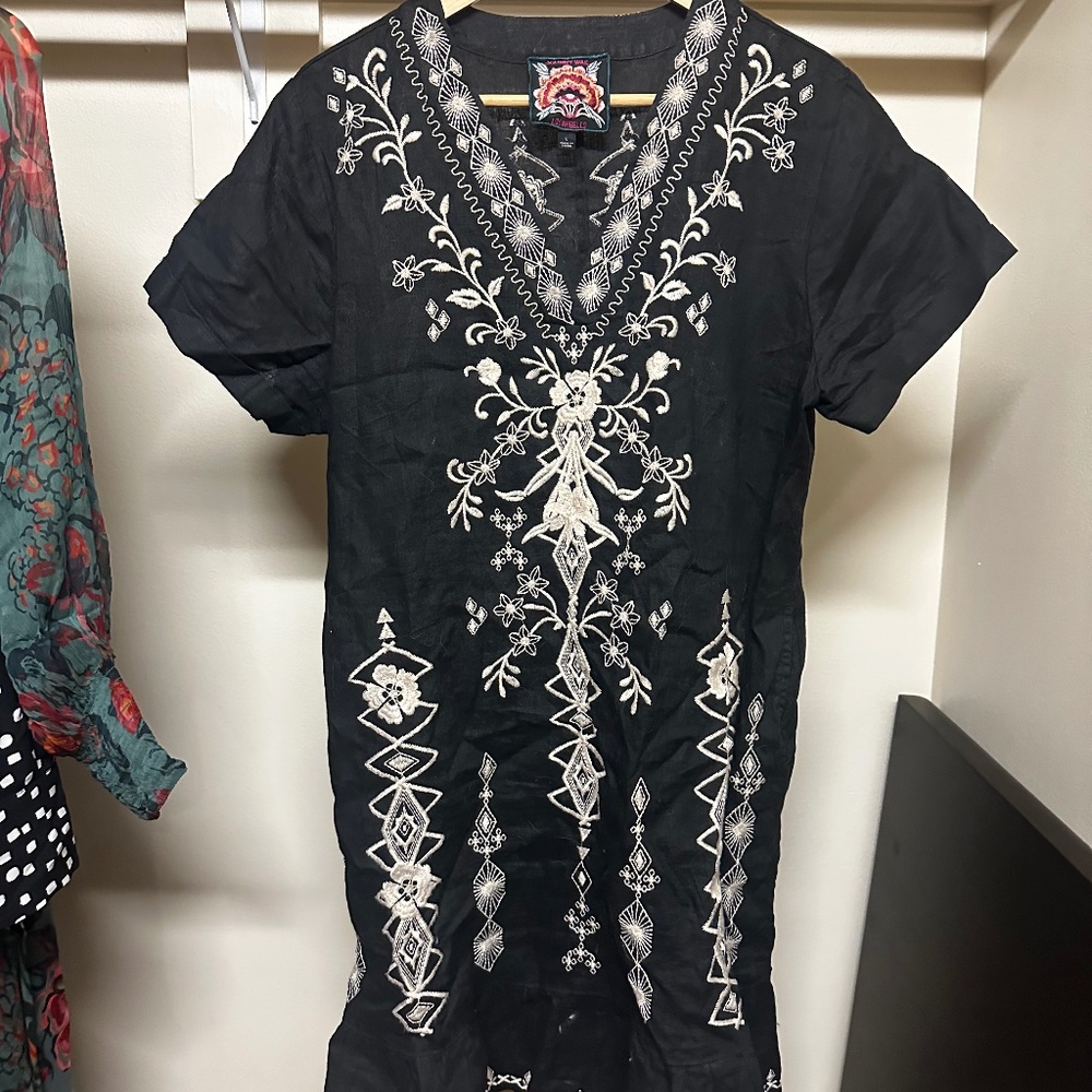 Johnny Was Black and White Embroidered Dress - size L